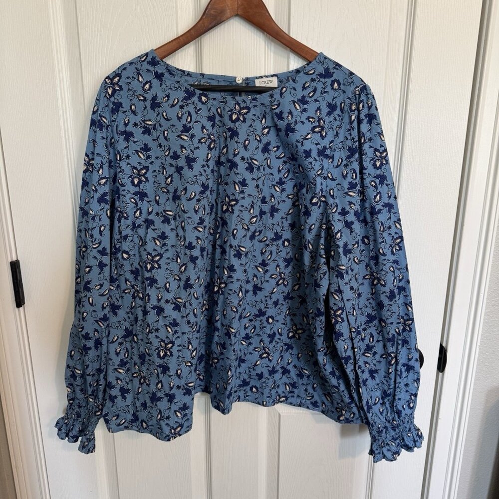 J. Crew Women's Riviera-Blue Multi Cotton/Spandex Poplin Popover Blouse 3XL